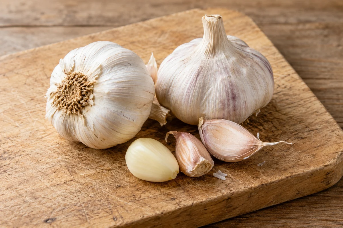 Knoblauch in natürlicher Küchenumgebung