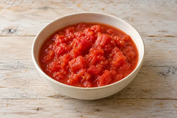 Gehackte Tomaten in natürlicher Küchenumgebung