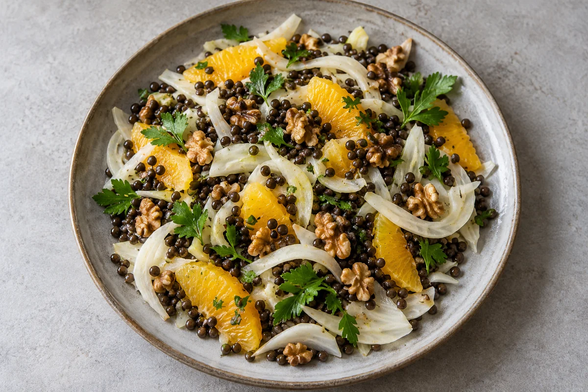 Fenchel-Orangen-Salat mit Belugalinsen