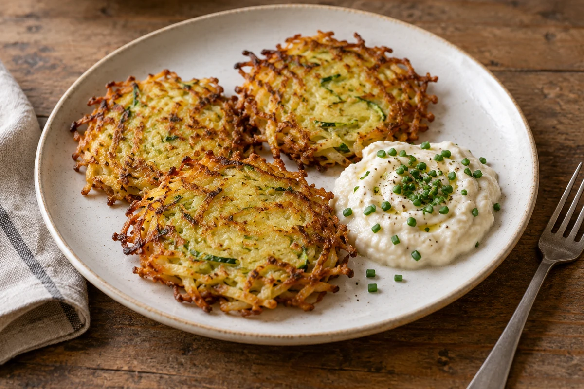 Kartoffel-Zucchini-Rösti mit Bohnendip