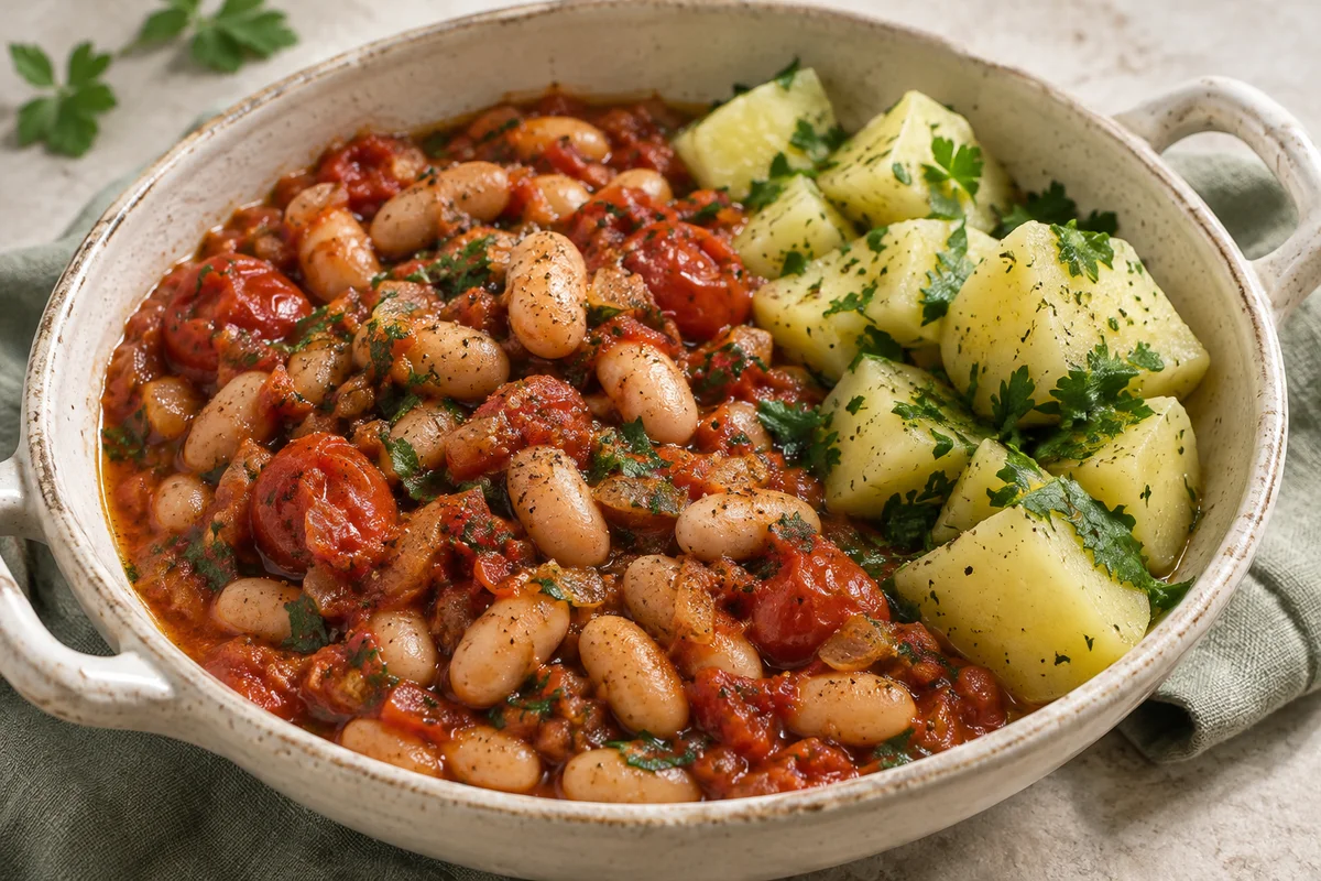 Weisse-Bohnen-Tomaten-Pfanne mit Kartoffeln
