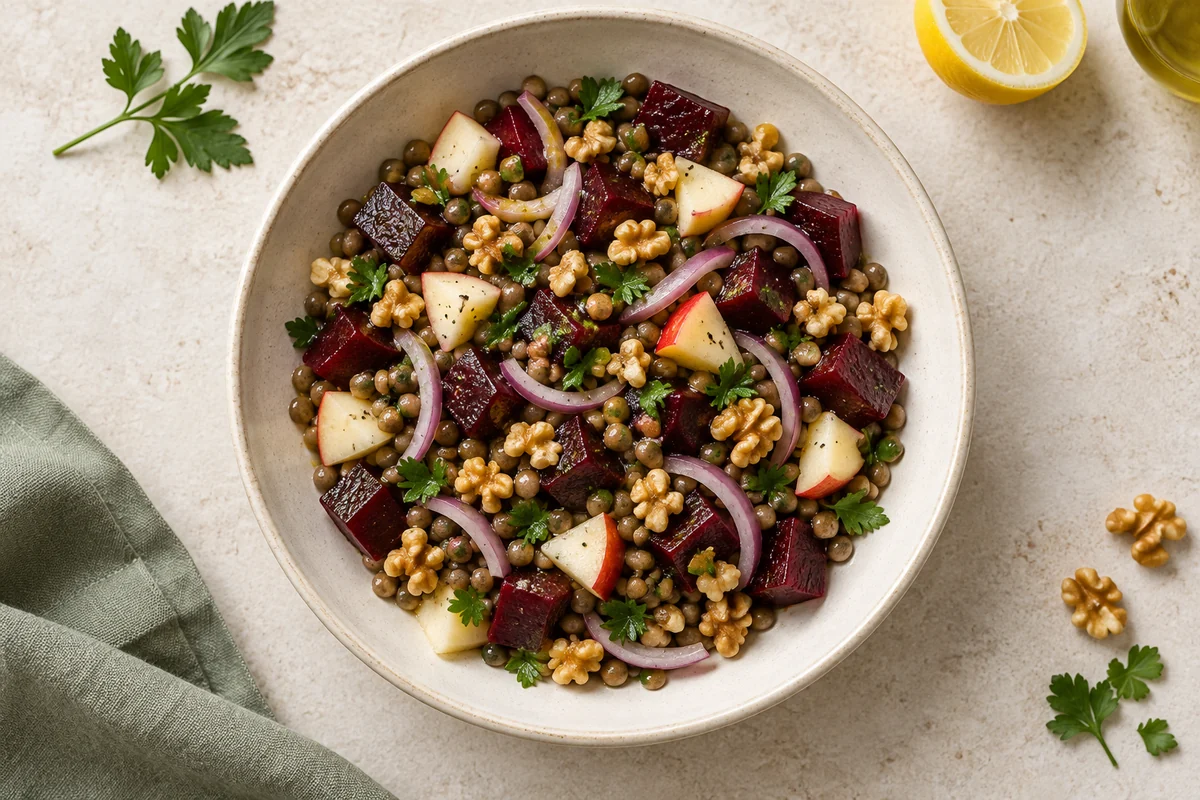 Rote-Bete-Linsen-Salat mit Apfel und Walnüssen