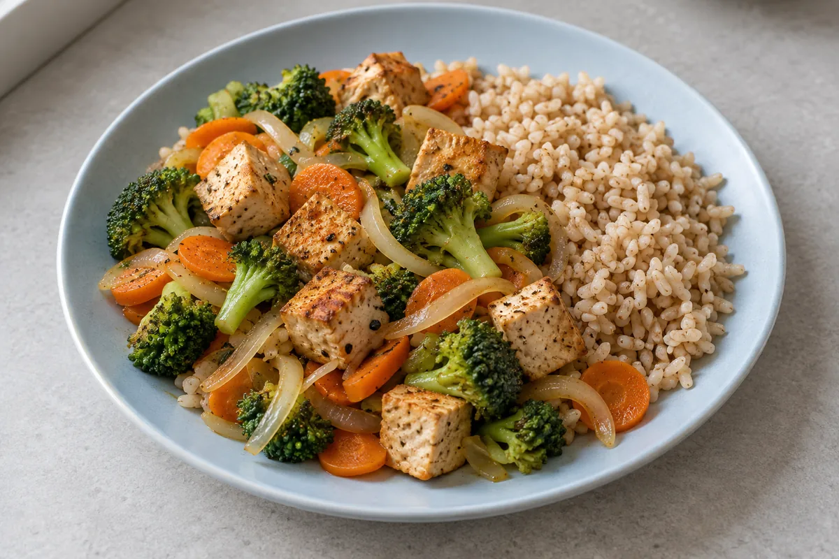 Tofu-Gemüse-Pfanne mit Reis