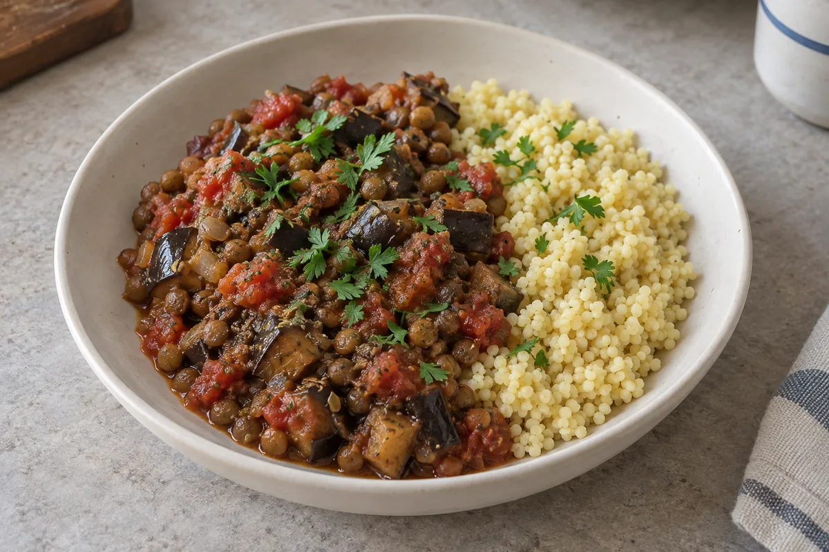 Auberginen-Linsen-Ragout mit Hirse