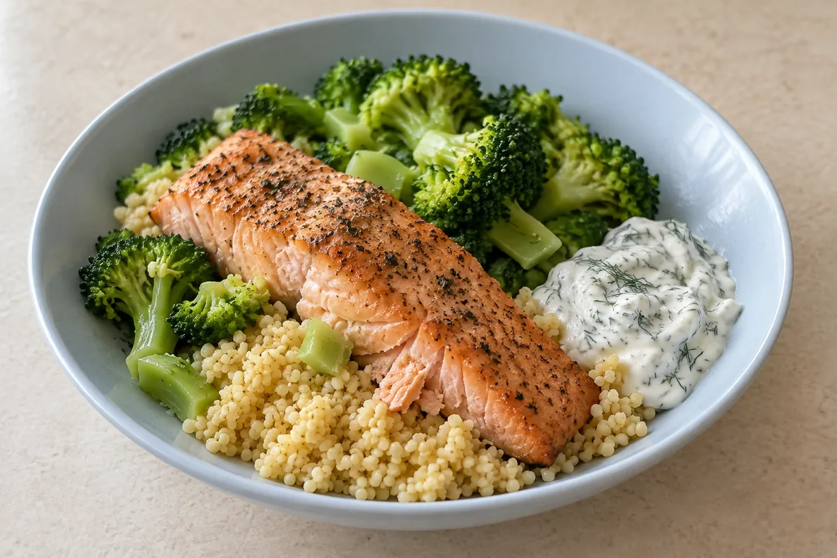 Lachs-Brokkoli-Schale mit Hirse