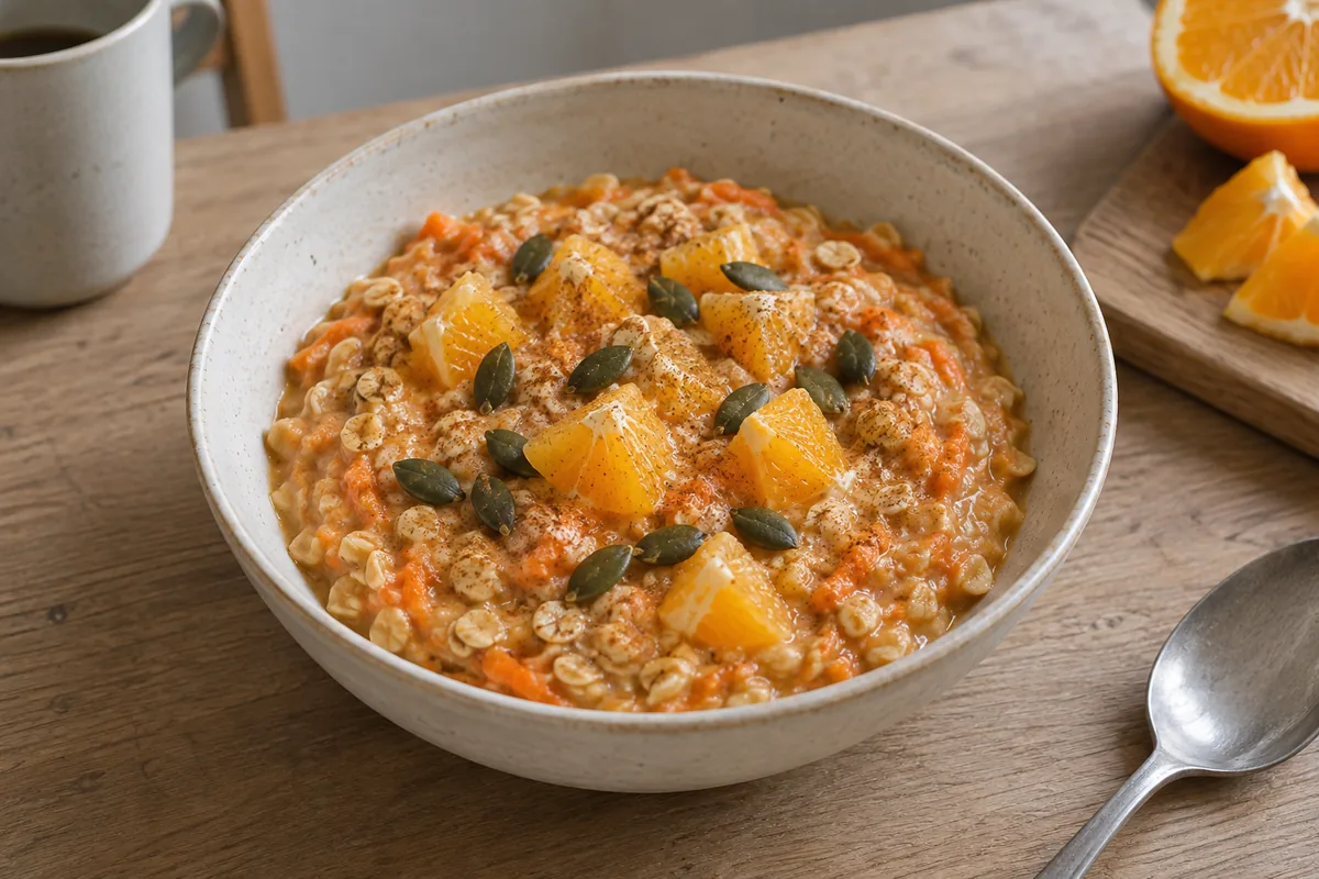 Karotten-Porridge mit Orange und Kürbiskernen